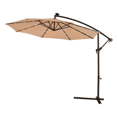 Outdoor Furniture Kleur Op maat 2.7M Hand Crank Zonscherm met Led Light Iron Paraplu
