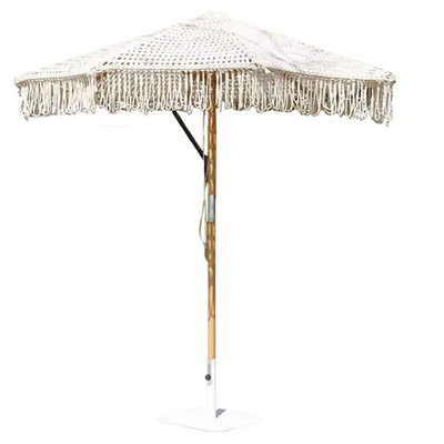 Buiten patio Macrame Parasol 2023 Beach Hout paraplu 2.5mm Houten paal voor algemeen