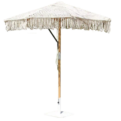 Buiten patio Macrame Beach Houten paraplu met 2,5 mm houten paal en postverpakking Y