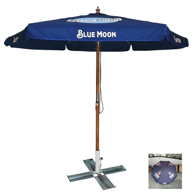 Buitenzonscherm 2,5 M Marine Blauw Houten Paraplu met recht houten frame en Custom Logo